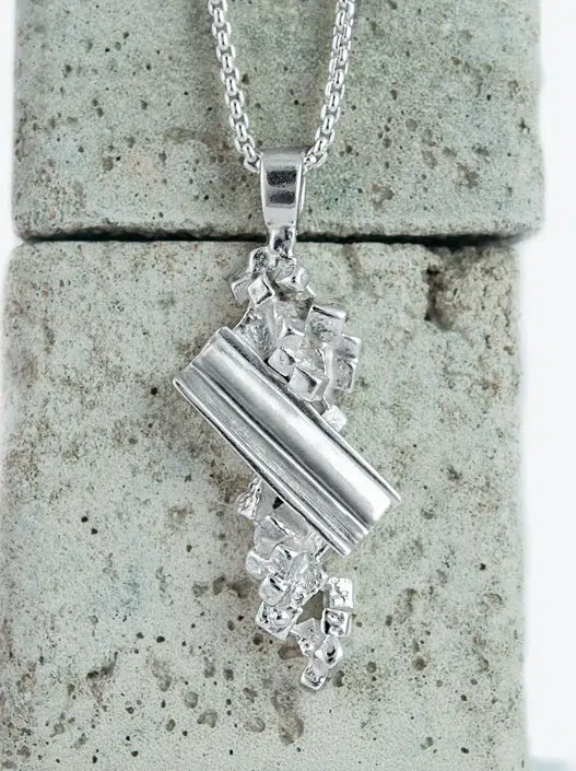 silver contemporary necklace inspired by the Churchill barriers, by Zoe Davidson, Stromness, Orkney, Scotland