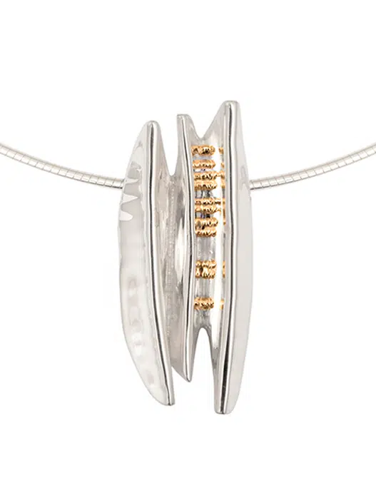 handmade Scottish jewellery, sterling silver pendant with gold granules, made by Zoe in Stromness, Orkney, Scotland.