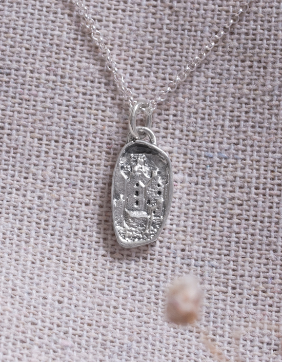 Mini sterling silver Stromness Hoose pendant inspired by the historic houses and harbour of Stromness, handmade in Orkney.